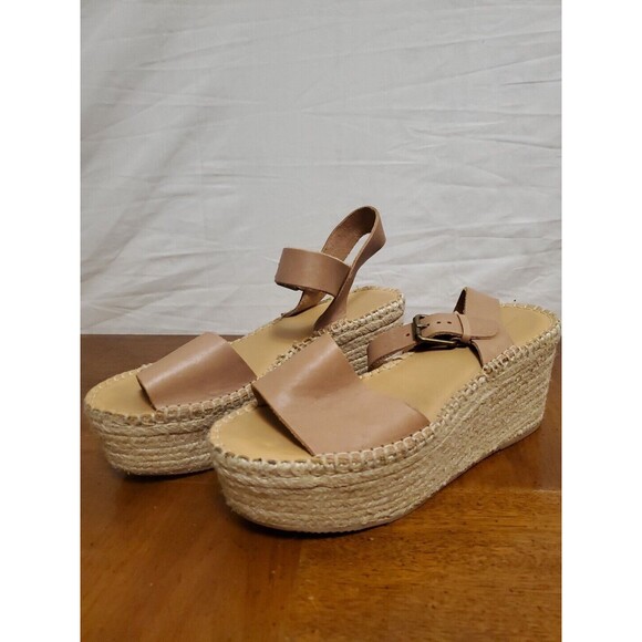 Soludos Shoes - Soludos Tan Leather Slingback Platform Minorca Espadrille Sandals Shoes Size 9